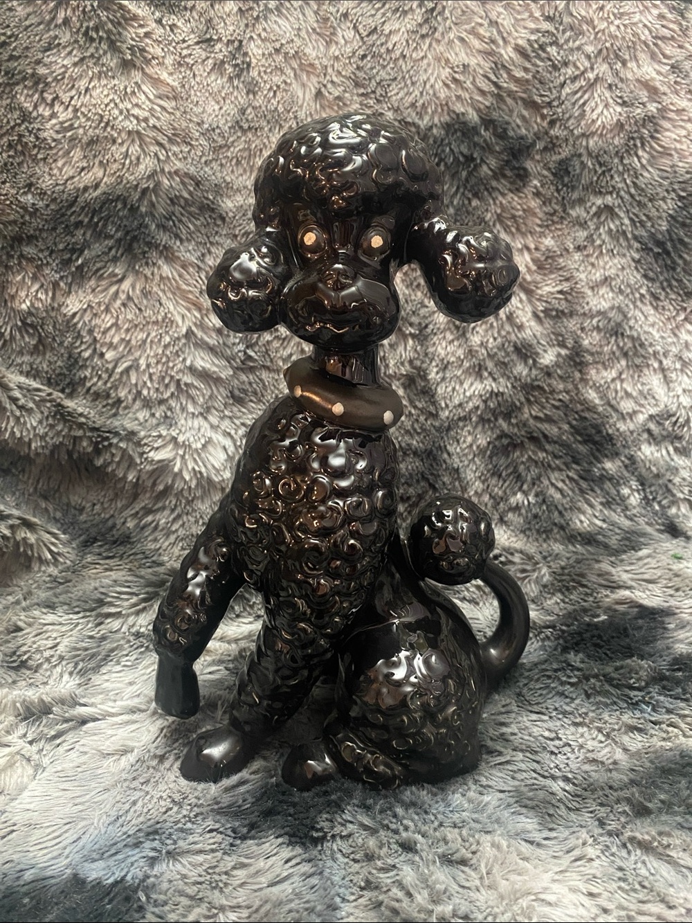 Vintage  Mid-Century Modern black ceramic poodle figurine